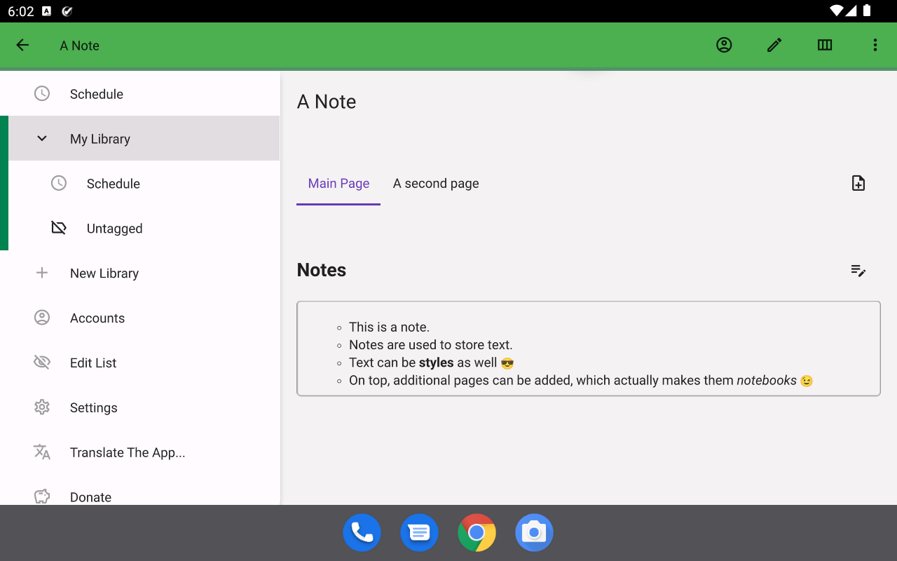OpenTodoList note view on a tablet