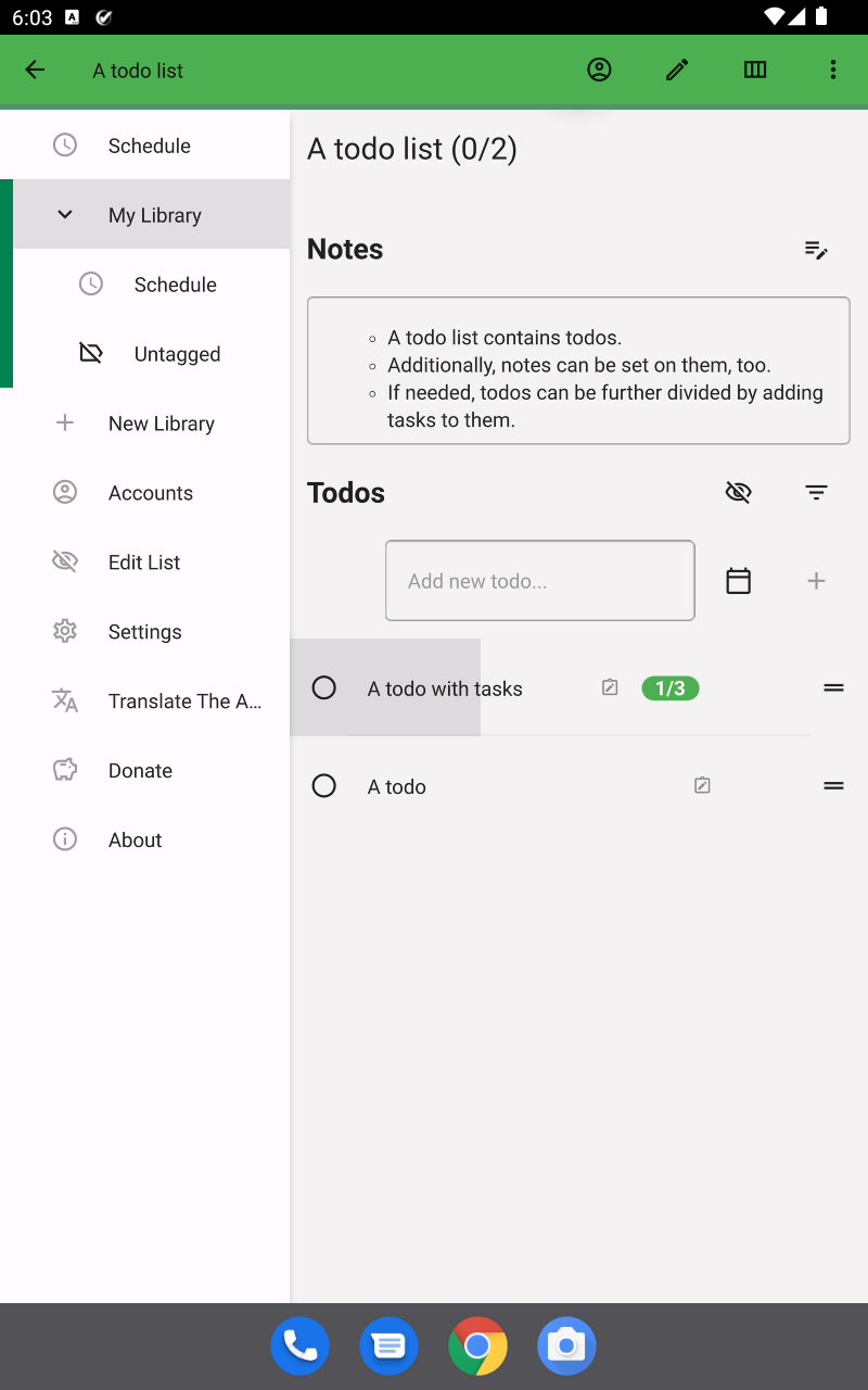 OpenTodoList todo list view on a tablet